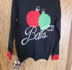 Festive Black Sweater with Ornament Design